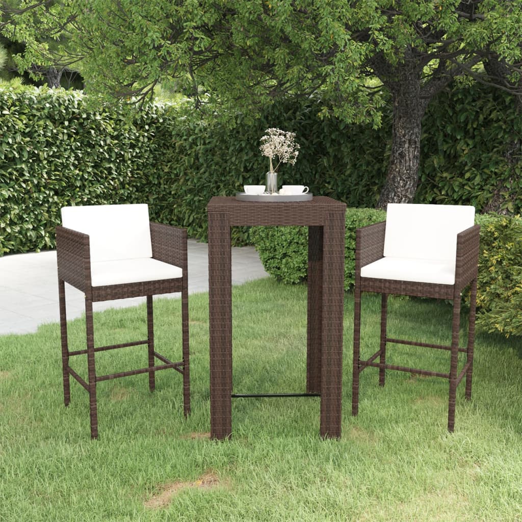 vidaXL Patio Bar Set Outdoor Bistro Set Bar Stool Bistro Table Poly Rattan-0