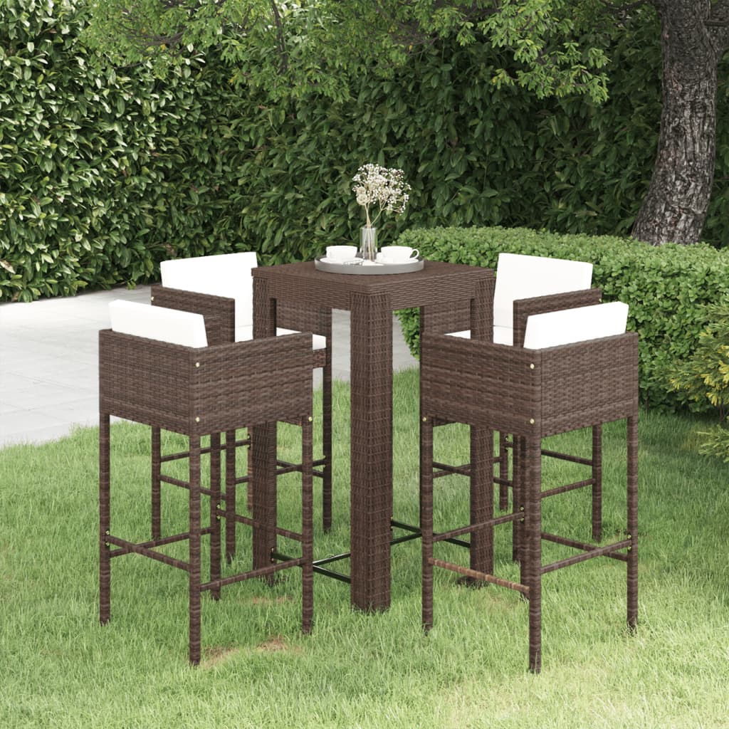 vidaXL Patio Bar Set Outdoor Bistro Set Bar Stool Bistro Table Poly Rattan-45