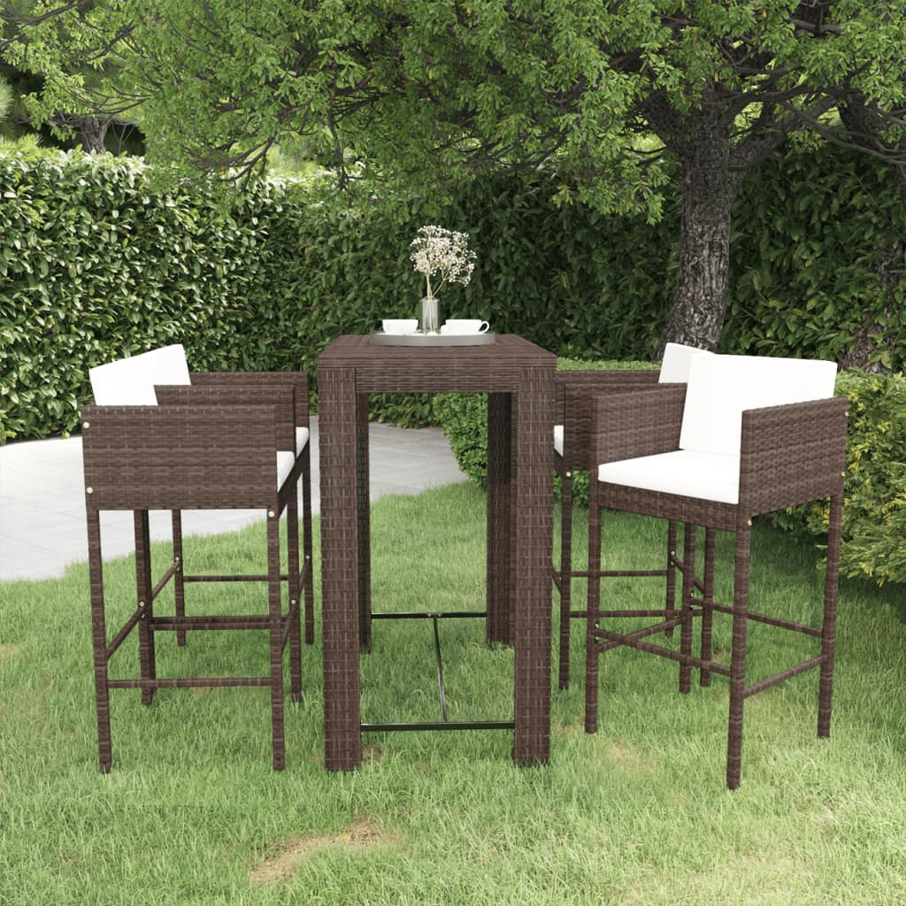 vidaXL Patio Bar Set 5 Piece with Cushions Poly Rattan Seating Multi Colors-0