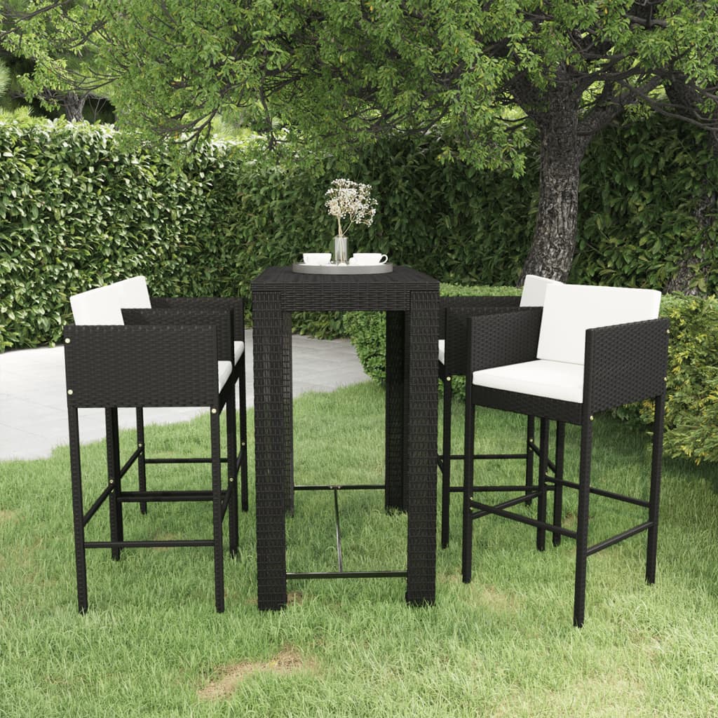 vidaXL Patio Bar Set 5 Piece with Cushions Poly Rattan Seating Multi Colors-3