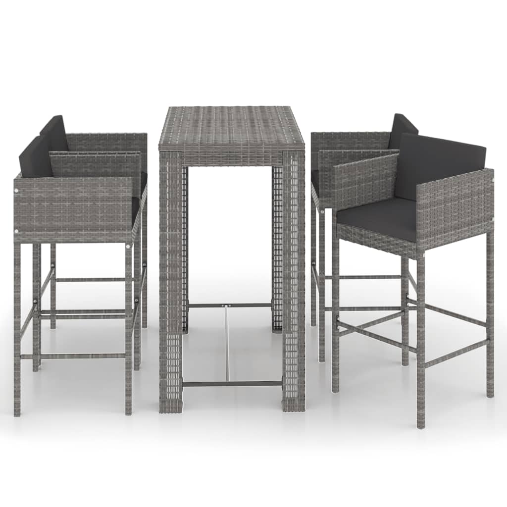 vidaXL Patio Bar Set 5 Piece with Cushions Poly Rattan Seating Multi Colors-7