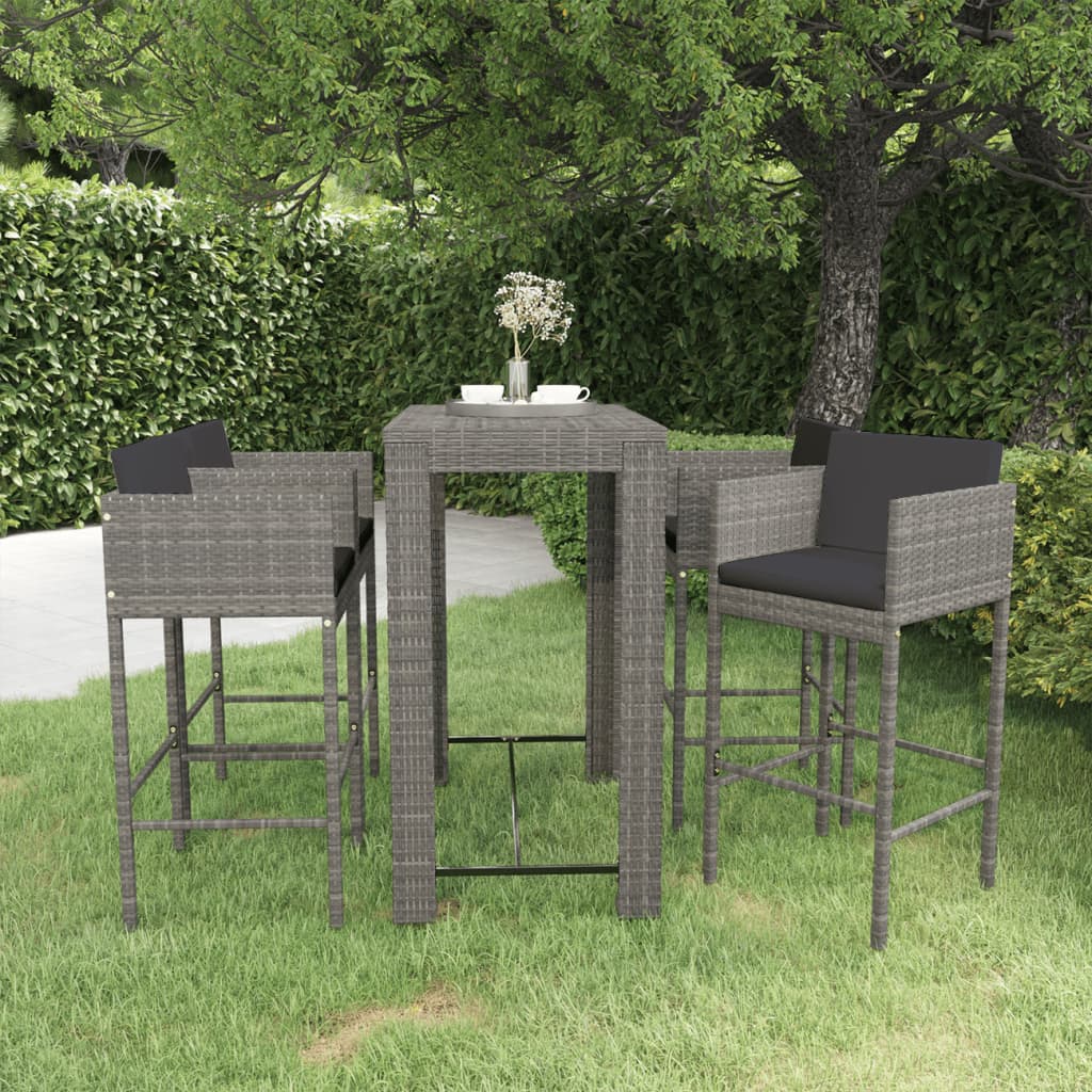 vidaXL Patio Bar Set 5 Piece with Cushions Poly Rattan Seating Multi Colors-6