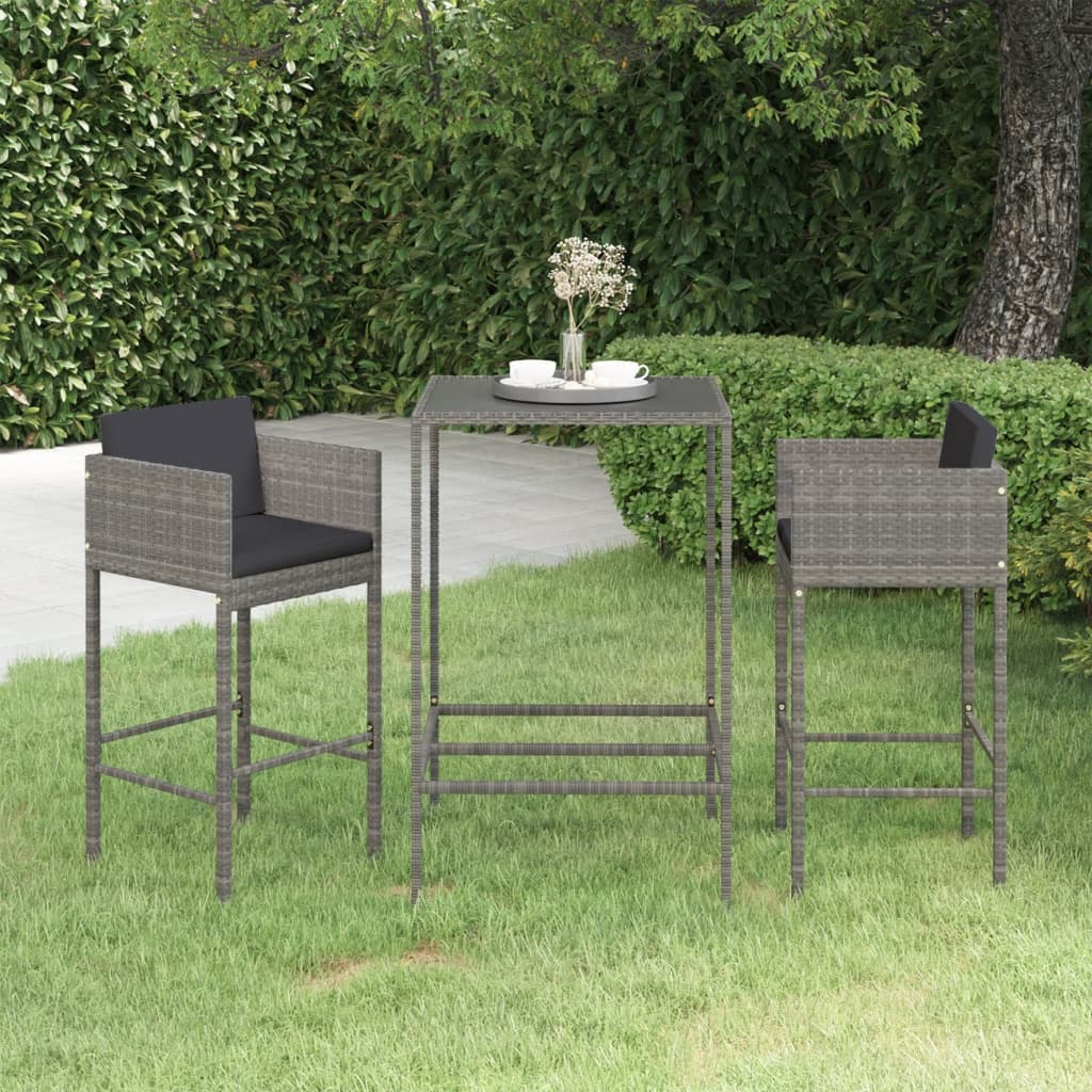 vidaXL Patio Bar Set Outdoor Bistro Set Bar Stool Bistro Table Poly Rattan-60