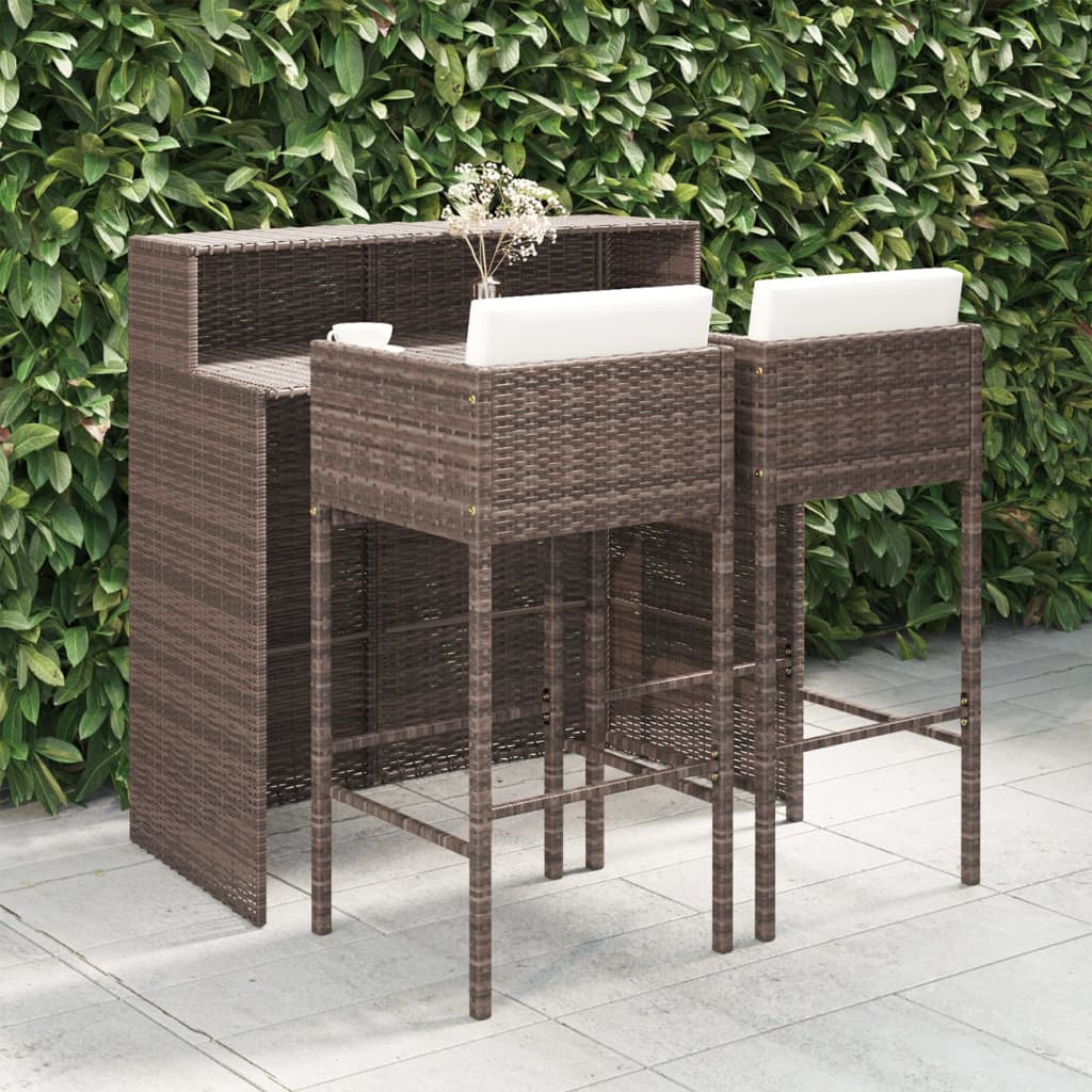 vidaXL Patio Bar Set Outdoor Bistro Set Bar Stool Table 3 Piece Poly Rattan-1