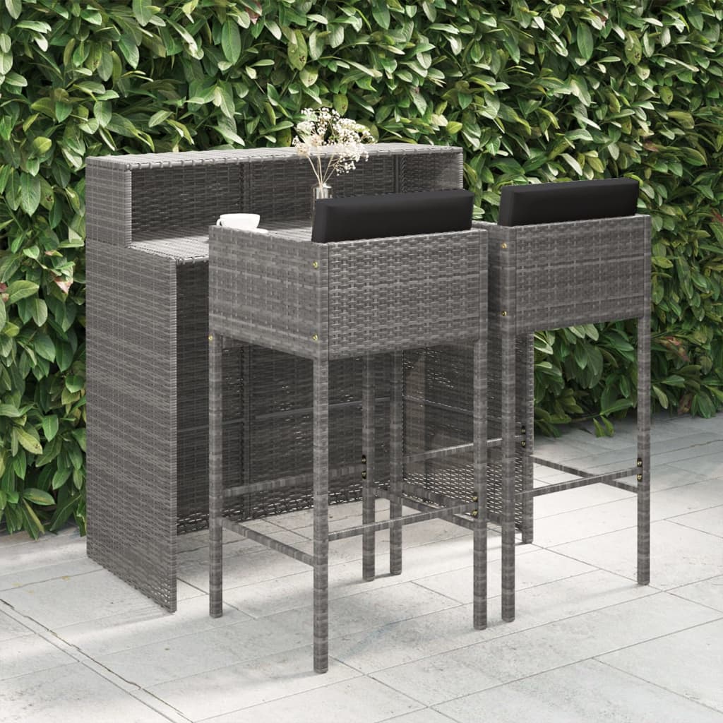 vidaXL Patio Bar Set Outdoor Bistro Set Bar Stool Table 3 Piece Poly Rattan-19