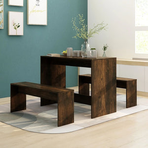 vidaXL Dining Set 3 Piece Dining Table Set with 2 Benches Engineered Wood-12