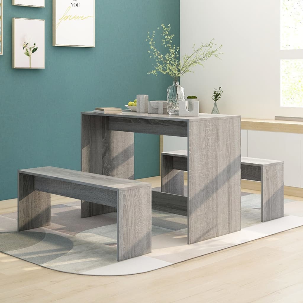 vidaXL Dining Set 3 Piece Dining Table Set with 2 Benches Engineered Wood-1