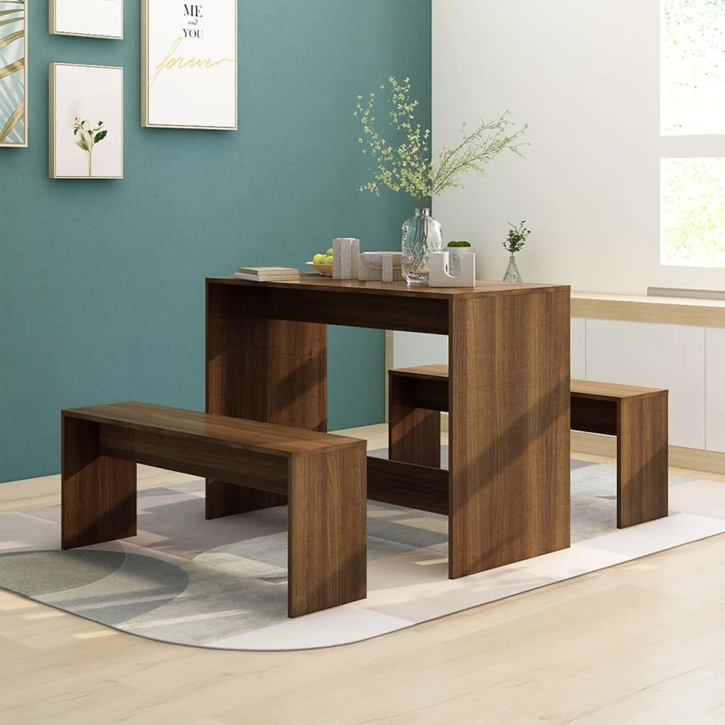 vidaXL Dining Set 3 Piece Dining Table Set with 2 Benches Engineered Wood-31