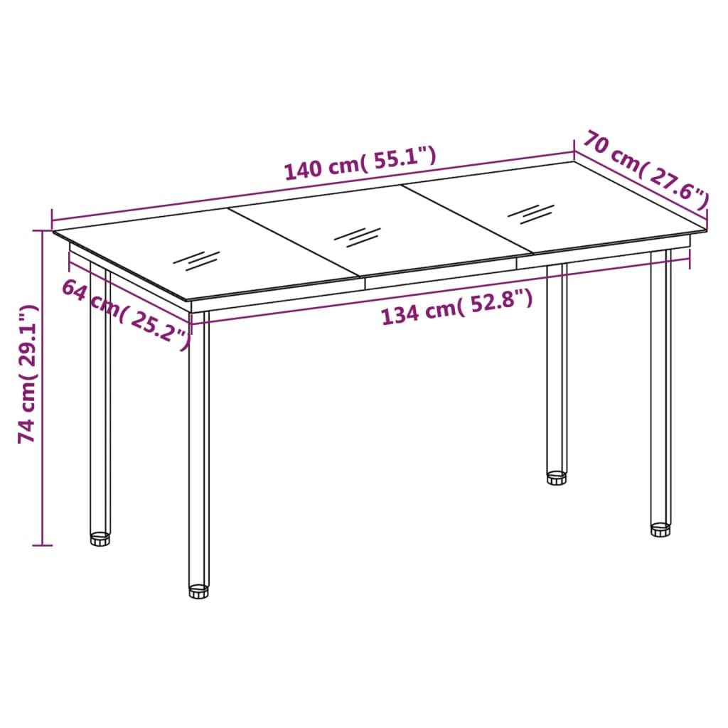 vidaXL Outdoor Dining Table Patio Table with Glass Top Garden Furniture Steel-21