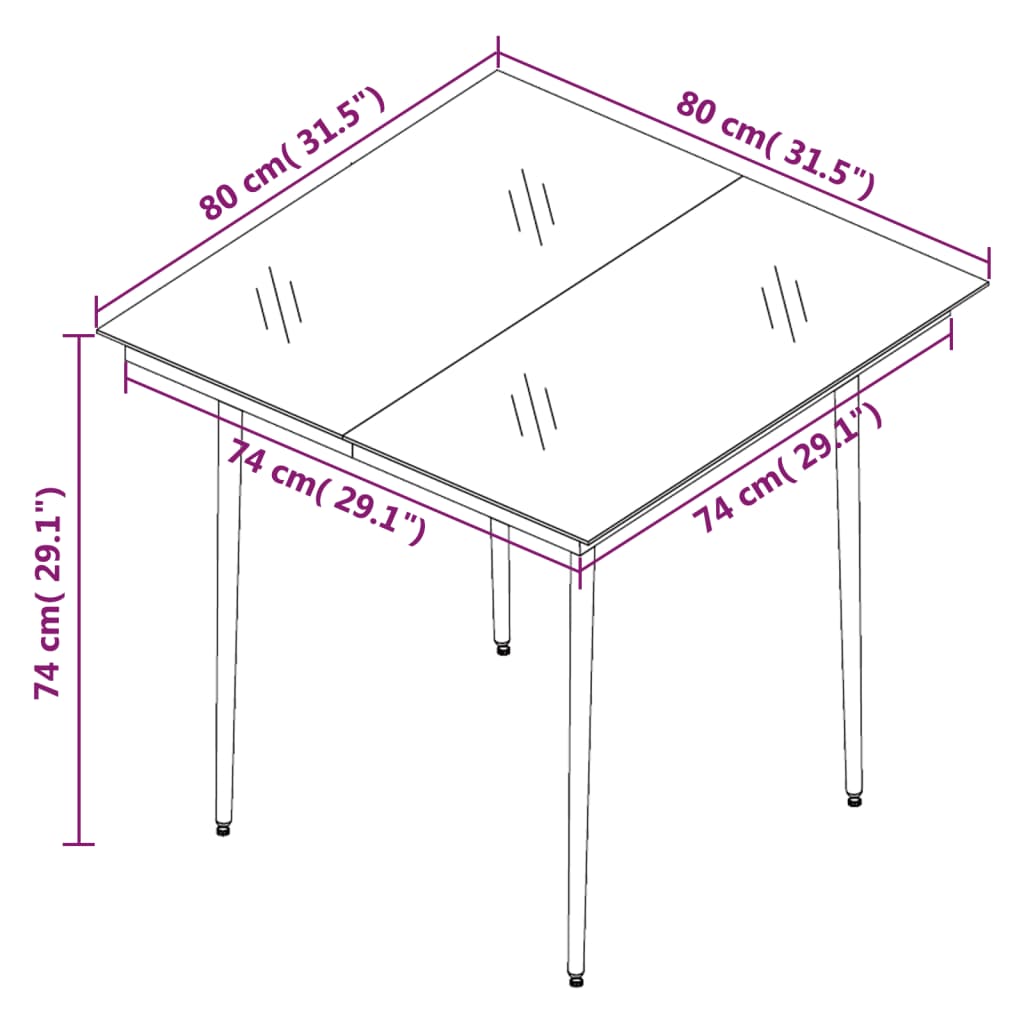 vidaXL Patio Dining Table Black 31.5"x31.5"x29.1" Steel and Glass-6