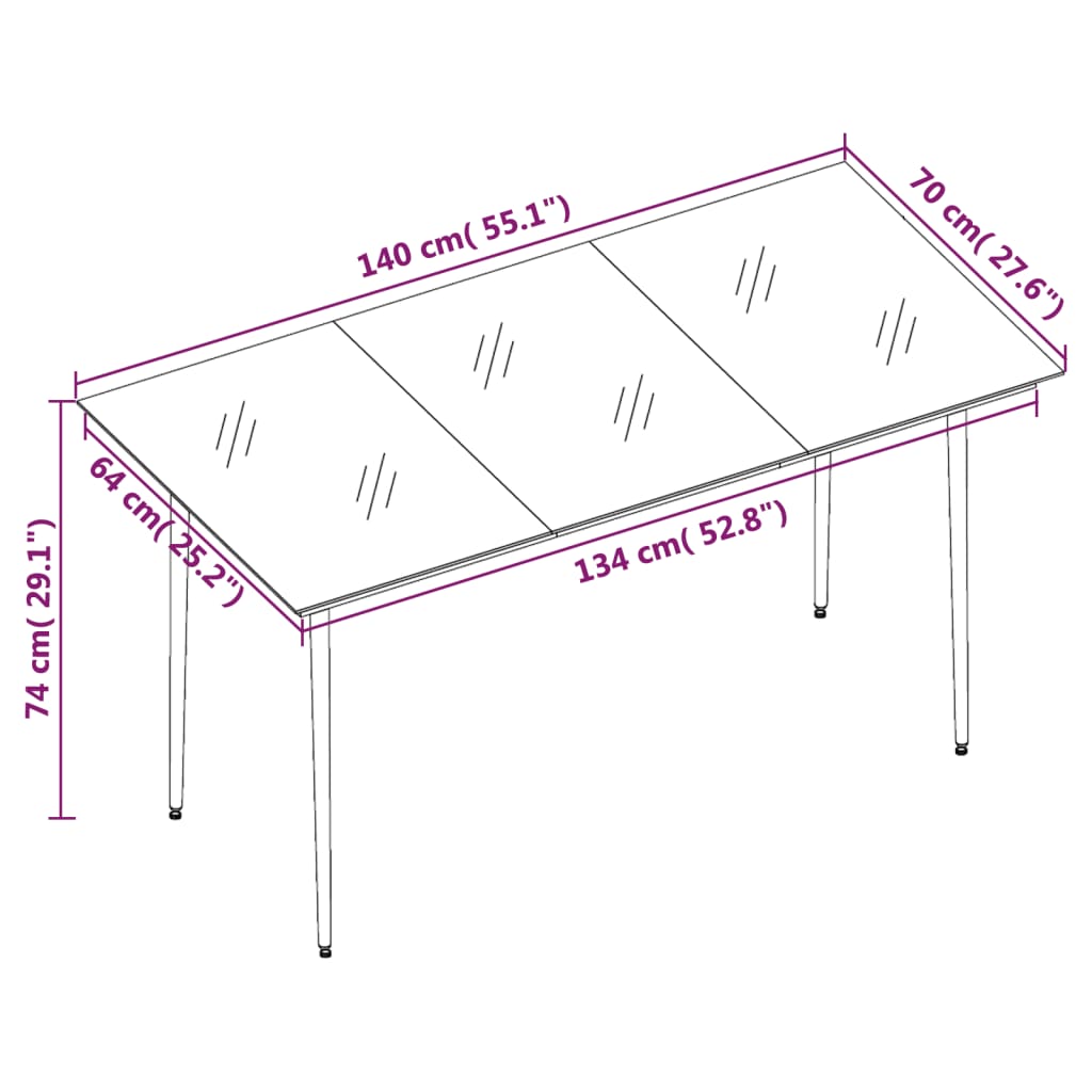 vidaXL Patio Dining Table Black 31.5"x31.5"x29.1" Steel and Glass-23