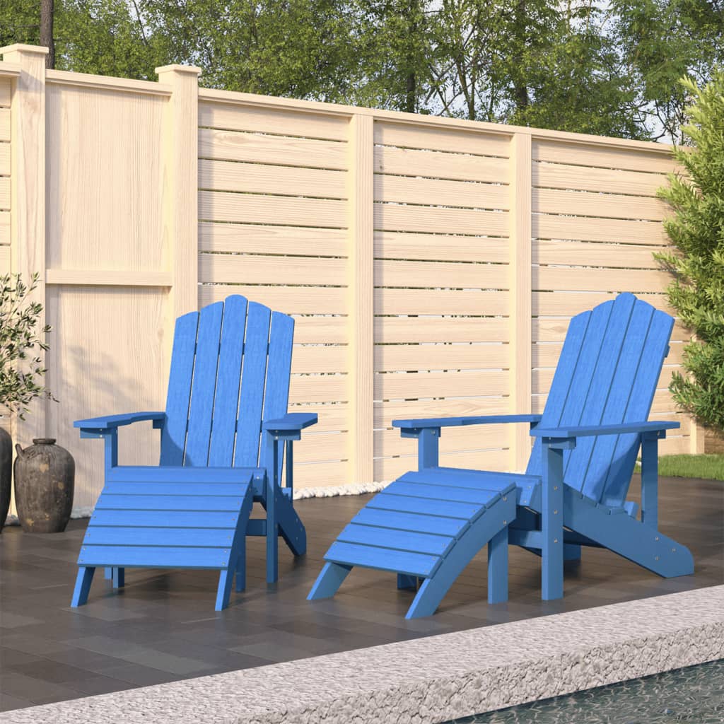 vidaXL Patio Adirondack Chairs 2 pcs with Footstools HDPE Aqua Blue-0