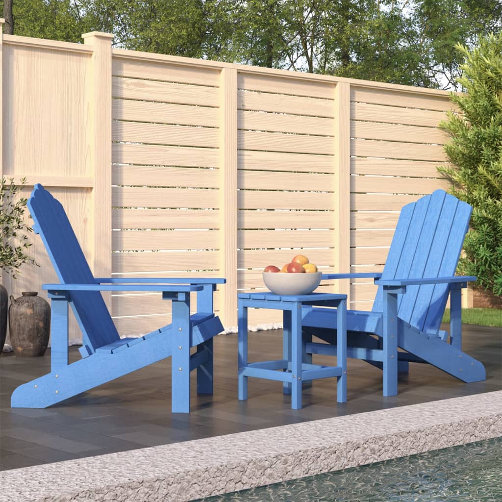 vidaXL Patio Adirondack Chairs with Table HDPE Aqua Blue-0