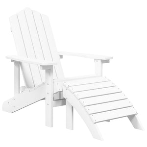 vidaXL Patio Adirondack Chair with Footstool & Table HDPE White-1