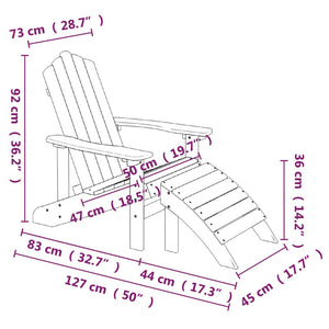 vidaXL Patio Adirondack Chair with Footstool & Table HDPE White-6