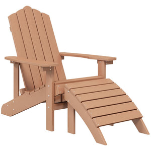 vidaXL Patio Adirondack Chair with Footstool & Table HDPE Brown-1