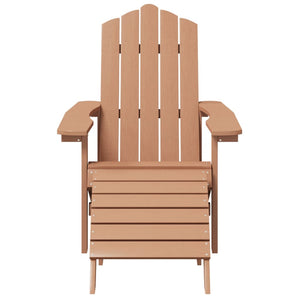 vidaXL Patio Adirondack Chair with Footstool & Table HDPE Brown-3