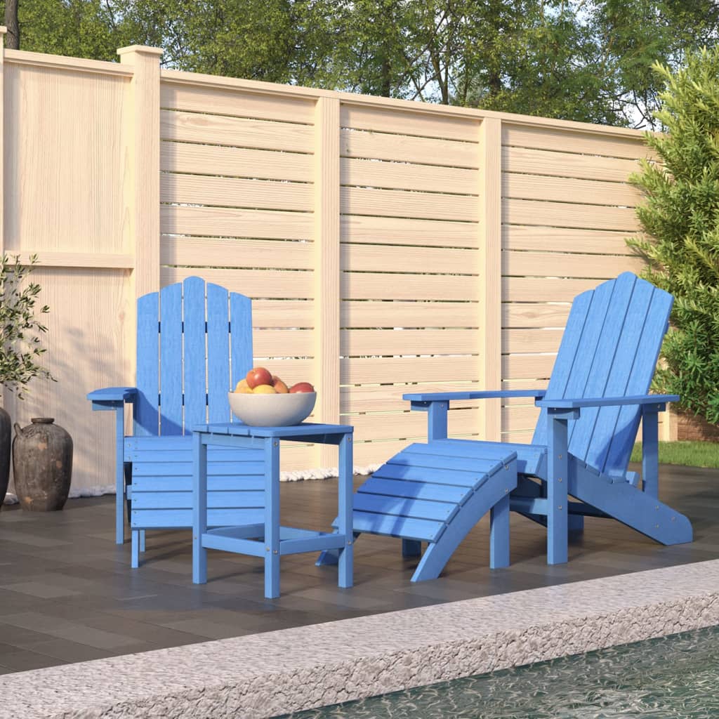 vidaXL Patio Adirondack Chairs with Footstool & Table HDPE Aqua Blue-0