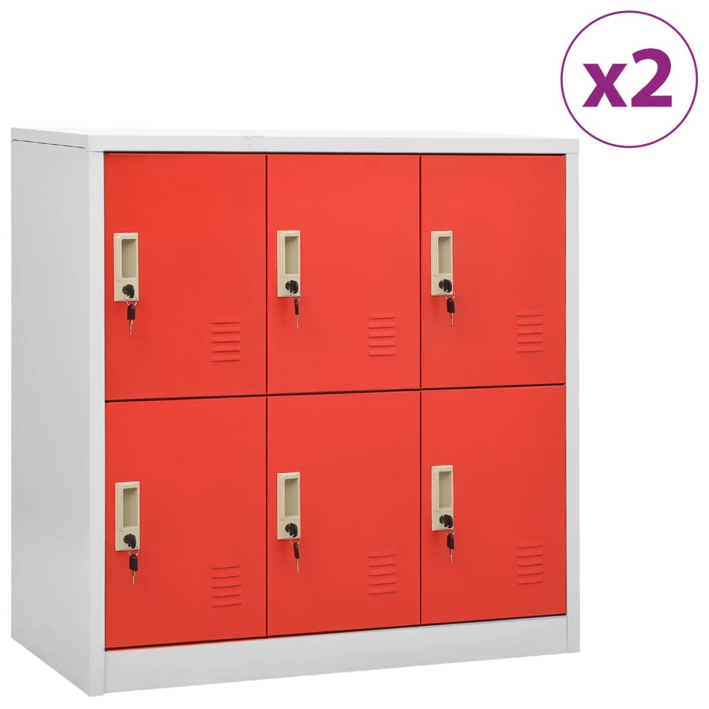 vidaXL Locker Cabinets 2 pcs Light Gray and Red 35.4"x17.7"x36.4" Steel-0