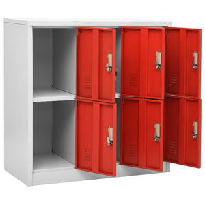 vidaXL Locker Cabinets 2 pcs Light Gray and Red 35.4"x17.7"x36.4" Steel-6