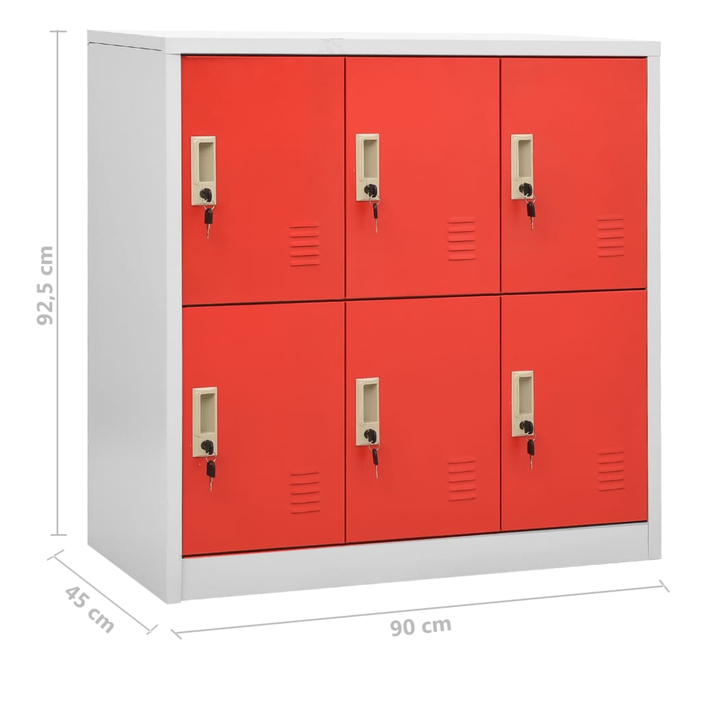 vidaXL Locker Cabinets 2 pcs Light Gray and Red 35.4"x17.7"x36.4" Steel-8