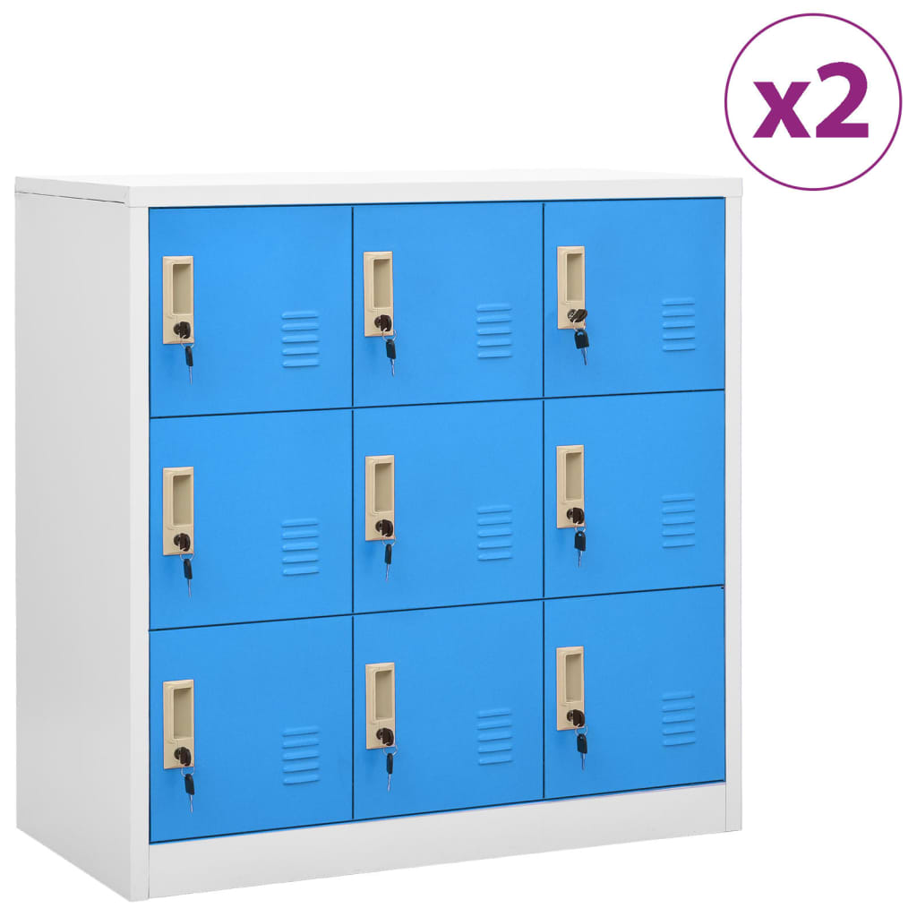 vidaXL Locker Cabinets 2 pcs Light Gray and Blue 35.4"x17.7"x36.4" Steel-0