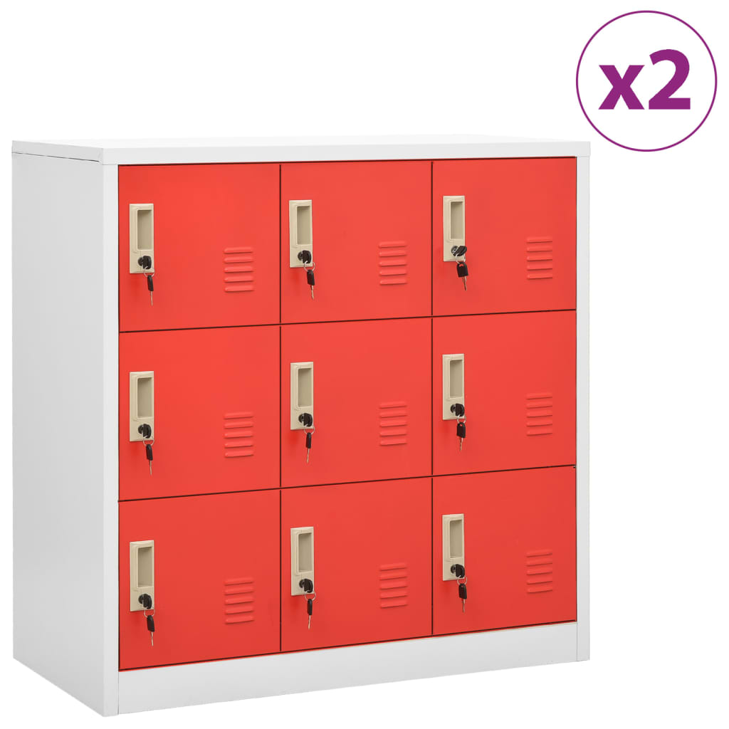 vidaXL Locker Cabinets 2 pcs Light Gray and Red 35.4"x17.7"x36.4" Steel-0