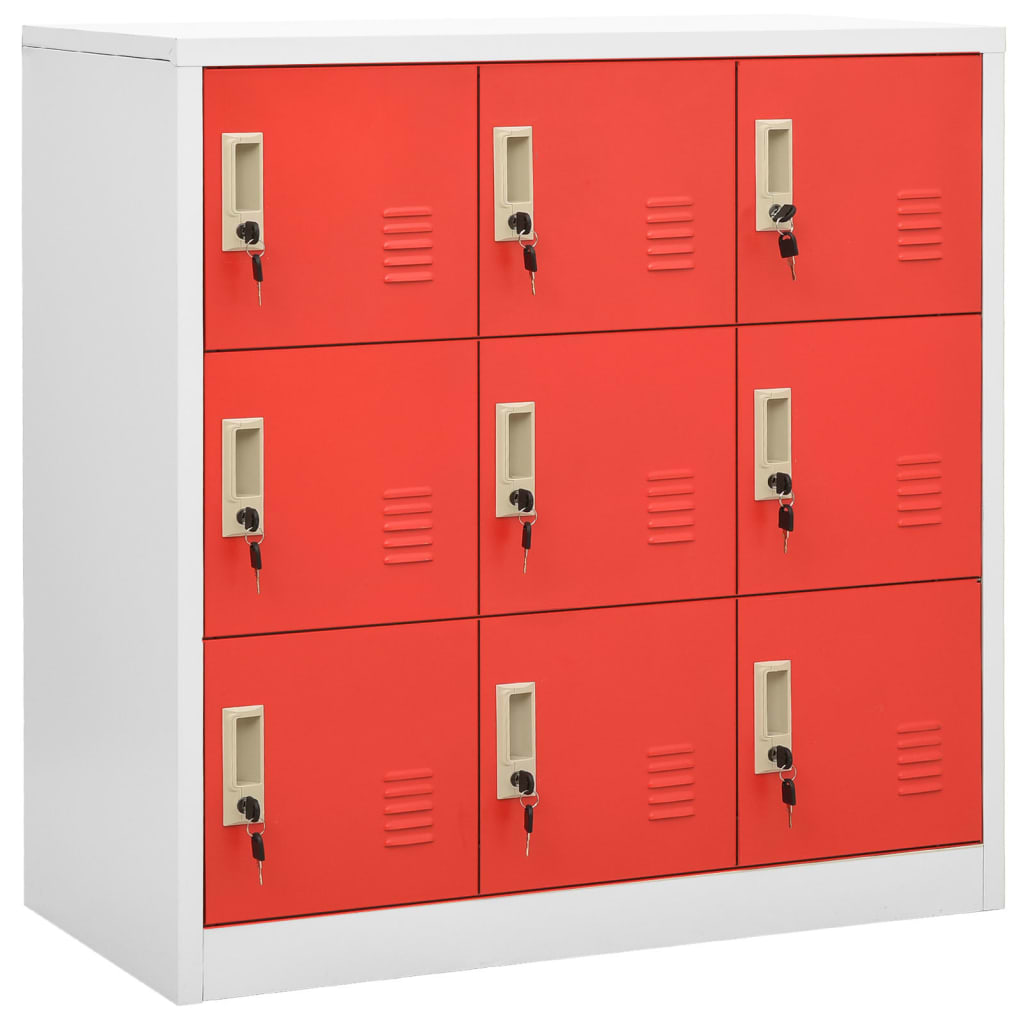 vidaXL Locker Cabinets 2 pcs Light Gray and Red 35.4"x17.7"x36.4" Steel-2