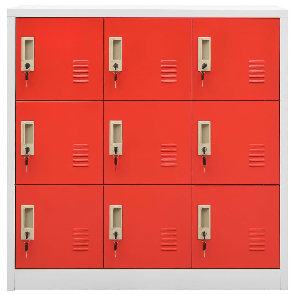 vidaXL Locker Cabinets 2 pcs Light Gray and Red 35.4"x17.7"x36.4" Steel-3