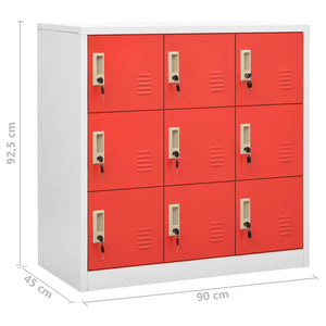 vidaXL Locker Cabinets 2 pcs Light Gray and Red 35.4"x17.7"x36.4" Steel-8