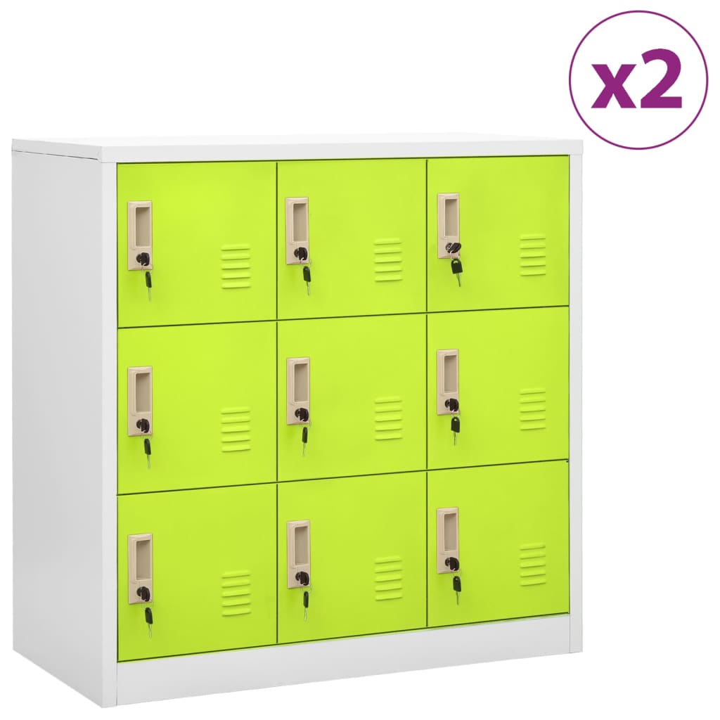 vidaXL Locker Cabinets 2 pcs Light Gray and Green 35.4"x17.7"x36.4" Steel-0