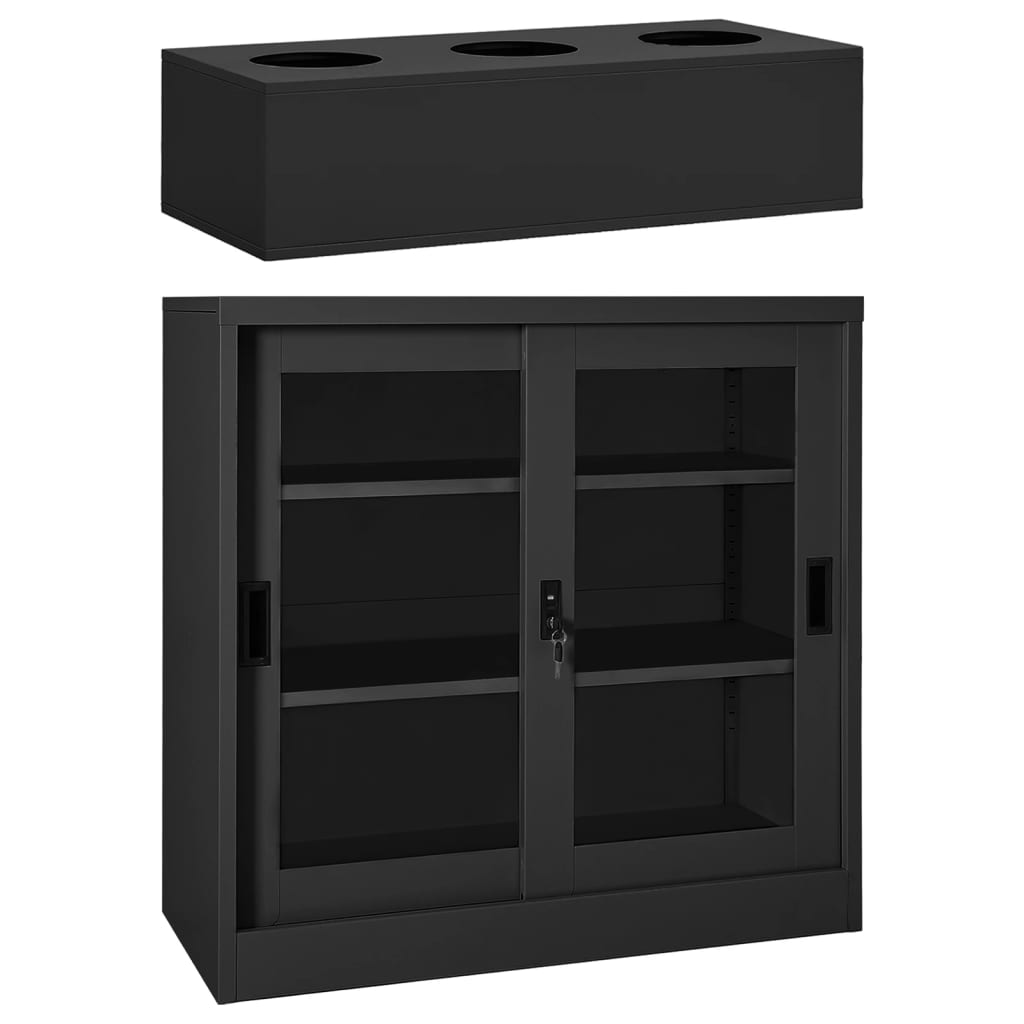 vidaXL Sliding Door Cabinet with Planter Box Anthracite Steel-0