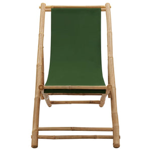 vidaXL Deck Chair Patio Sling Chair for Balcony Deck Porch Bamboo and Canvas-10