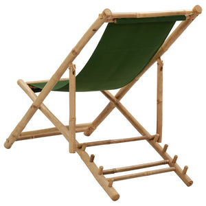 vidaXL Deck Chair Patio Sling Chair for Balcony Deck Porch Bamboo and Canvas-11