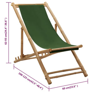 vidaXL Deck Chair Patio Sling Chair for Balcony Deck Porch Bamboo and Canvas-14