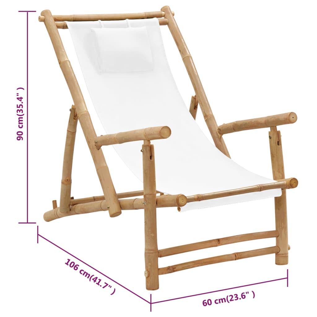 vidaXL Patio Deck Chair Sling Chair for Balcony Deck Porch Bamboo and Canvas-1