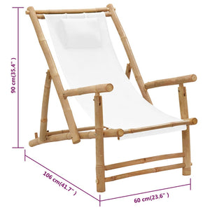 vidaXL Patio Deck Chair Sling Chair for Balcony Deck Porch Bamboo and Canvas-21