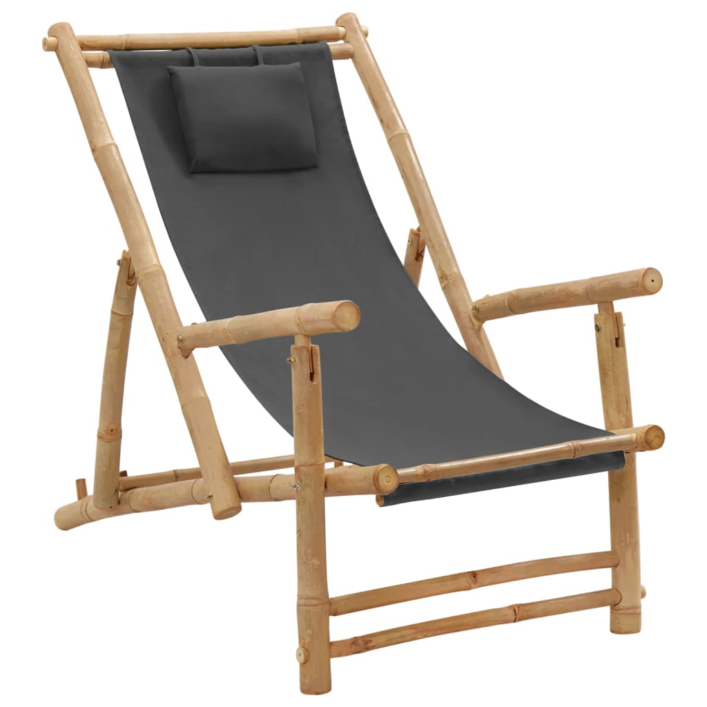 vidaXL Patio Deck Chair Sling Chair for Balcony Deck Porch Bamboo and Canvas-0