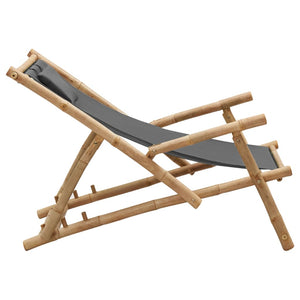 vidaXL Patio Deck Chair Sling Chair for Balcony Deck Porch Bamboo and Canvas-29