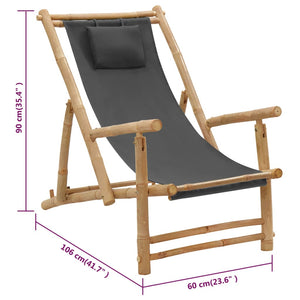 vidaXL Patio Deck Chair Sling Chair for Balcony Deck Porch Bamboo and Canvas-2