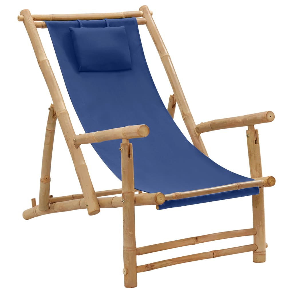 vidaXL Patio Deck Chair Sling Chair for Balcony Deck Porch Bamboo and Canvas-34