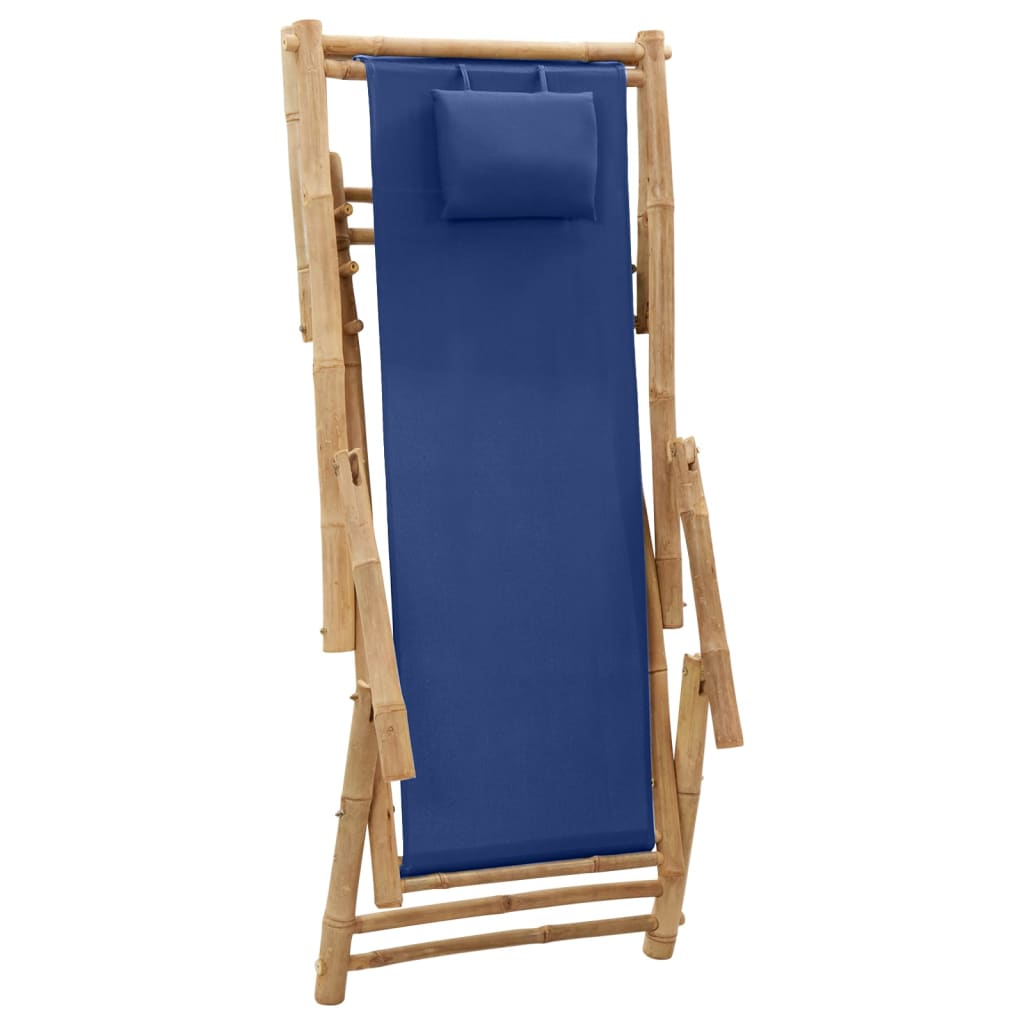 vidaXL Patio Deck Chair Sling Chair for Balcony Deck Porch Bamboo and Canvas-23