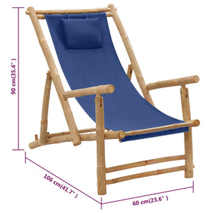 vidaXL Patio Deck Chair Sling Chair for Balcony Deck Porch Bamboo and Canvas-27