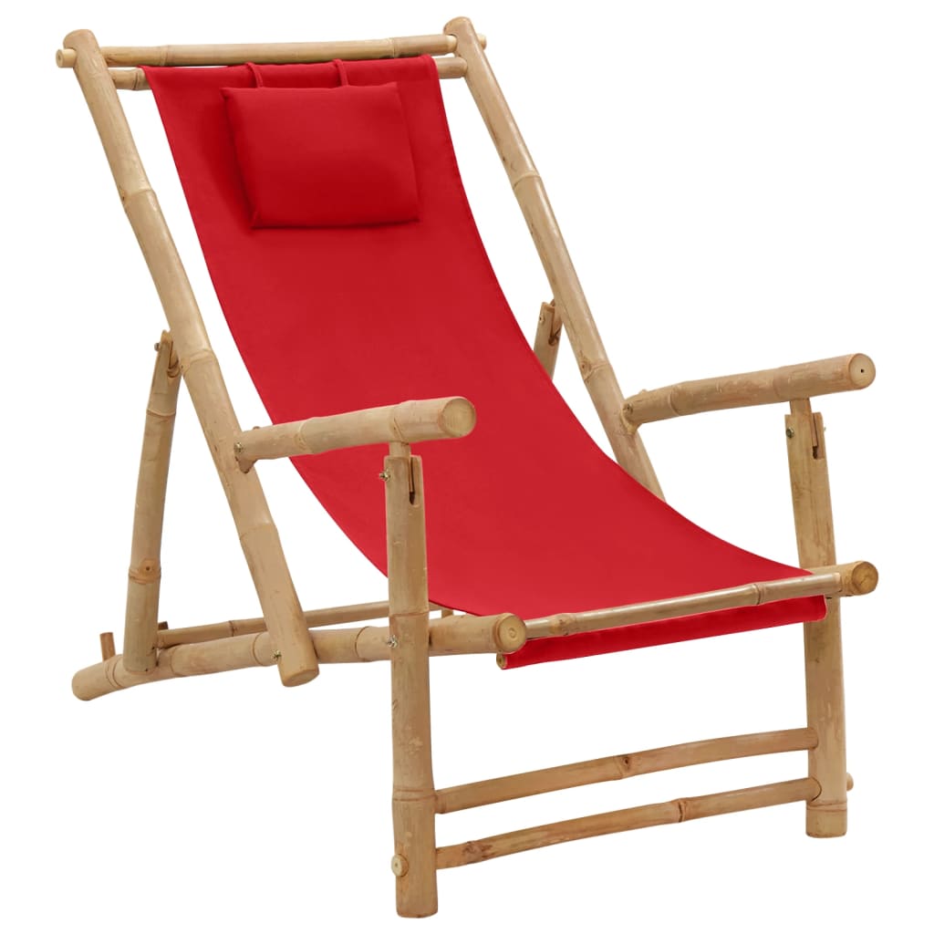 vidaXL Patio Deck Chair Sling Chair for Balcony Deck Porch Bamboo and Canvas-24