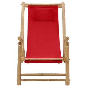 vidaXL Patio Deck Chair Sling Chair for Balcony Deck Porch Bamboo and Canvas-26