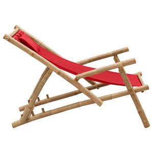 vidaXL Patio Deck Chair Sling Chair for Balcony Deck Porch Bamboo and Canvas-30