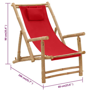 vidaXL Patio Deck Chair Sling Chair for Balcony Deck Porch Bamboo and Canvas-3