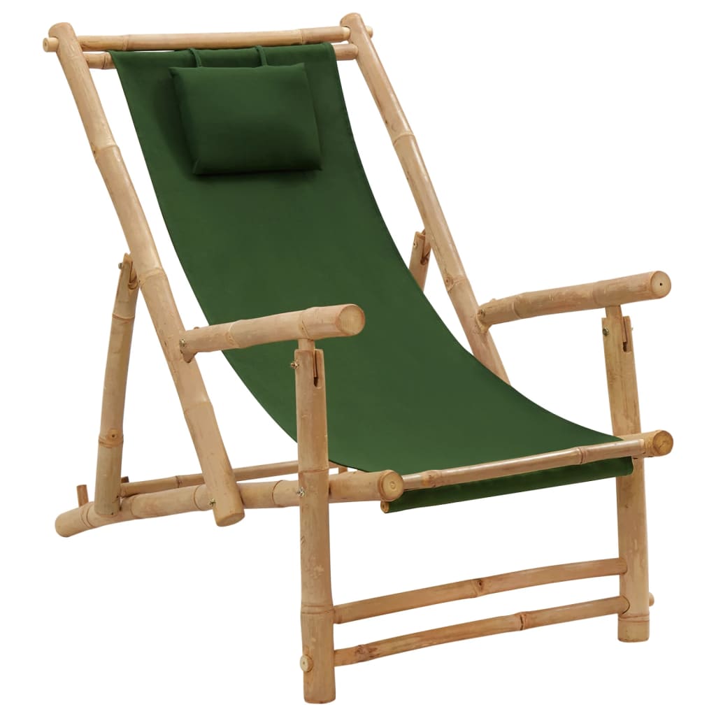 vidaXL Patio Deck Chair Sling Chair for Balcony Deck Porch Bamboo and Canvas-8