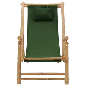 vidaXL Patio Deck Chair Sling Chair for Balcony Deck Porch Bamboo and Canvas-6