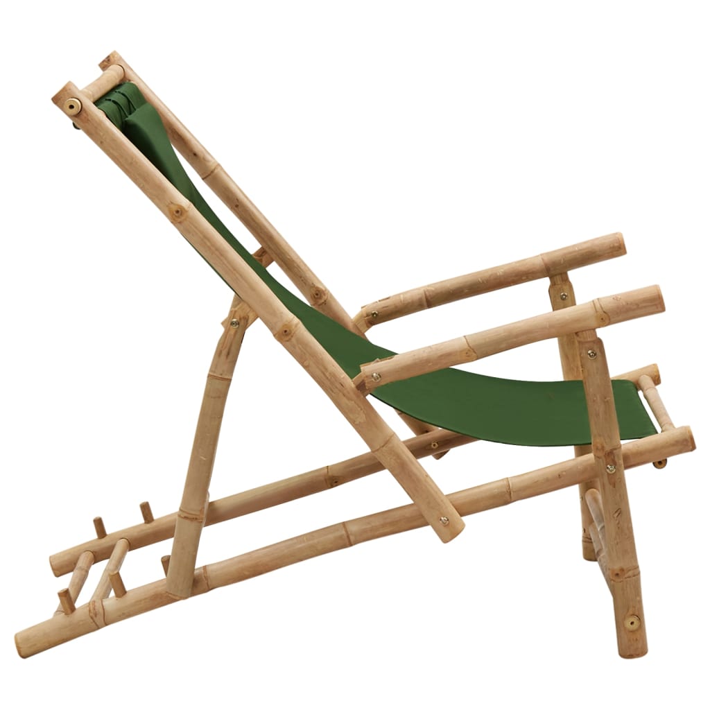 vidaXL Patio Deck Chair Sling Chair for Balcony Deck Porch Bamboo and Canvas-12